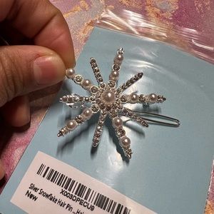Christmas Holiday Snowflake pearls and rhinestones hairpin